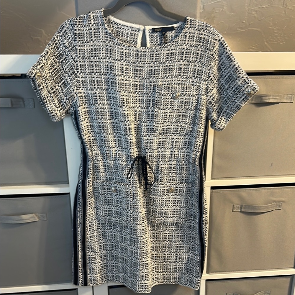 Maje Elegant navy and White Women's Dress with sporty side stripes detail